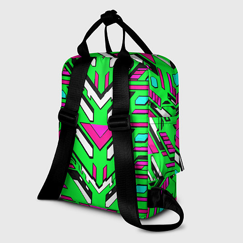 Женский рюкзак Техно броня розово-зелёная / 3D-принт – фото 2