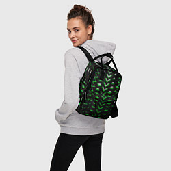 Рюкзак женский Зелёно-белые полосы на чёрном фоне, цвет: 3D-принт — фото 2