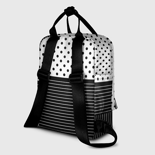 Женский рюкзак Белый в чёрный горошек с полосами / 3D-принт – фото 2