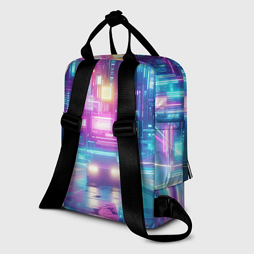 Женский рюкзак Кибер ведьма в неоновом городе - нейросеть / 3D-принт – фото 2