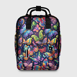 Женский рюкзак Бабочки в паттерне разноцветный яркий фон