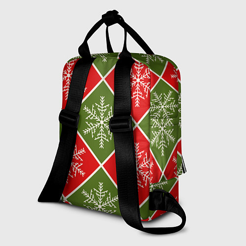 Женский рюкзак Рождественский паттерн со снежинками в ромбах / 3D-принт – фото 2