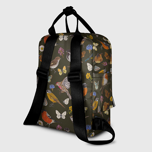 Женский рюкзак Птицы и бабочки с цветами паттерн / 3D-принт – фото 2