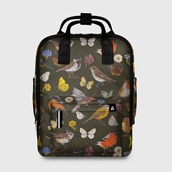 Рюкзак женский Птицы и бабочки с цветами паттерн, цвет: 3D-принт