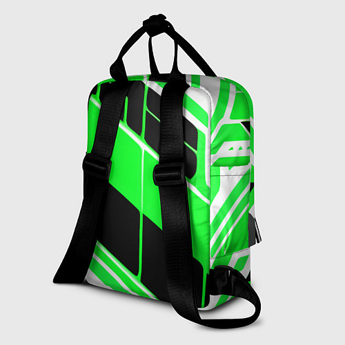 Женский рюкзак Зелёно-белые полосы и чёрный фон / 3D-принт – фото 2