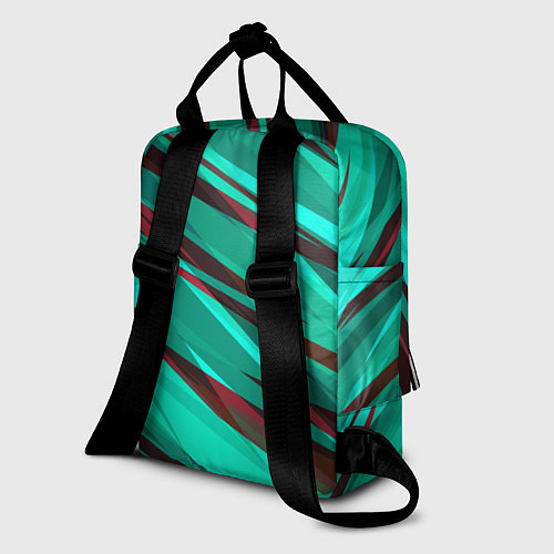 Женский рюкзак Бирюзовый и бордовый абстрактные полосы / 3D-принт – фото 2