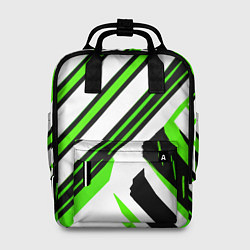 Рюкзак женский Чёрно-зелёные полосы на белом фоне, цвет: 3D-принт