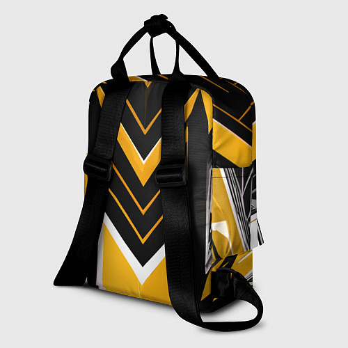 Женский рюкзак Жёлто-серые полосы на чёрном фоне / 3D-принт – фото 2
