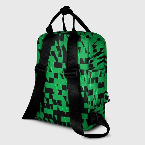Женский рюкзак Чёрно-зелёный абстрактный квадратиками / 3D-принт – фото 2