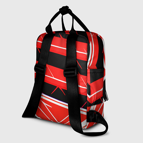 Женский рюкзак Чёрно-белые полосы на красном фоне / 3D-принт – фото 2