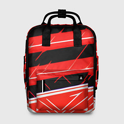 Рюкзак женский Чёрно-белые полосы на красном фоне, цвет: 3D-принт