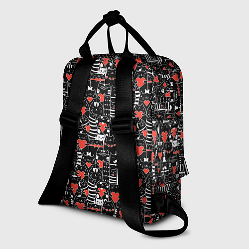 Женский рюкзак Черные котики держат сердечки паттерн / 3D-принт – фото 2