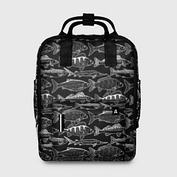 Рюкзак женский Черно белые рыбы, цвет: 3D-принт
