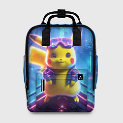 Рюкзак женский Прикольный Пикачу на крыше небоскрёба - нейроарт, цвет: 3D-принт