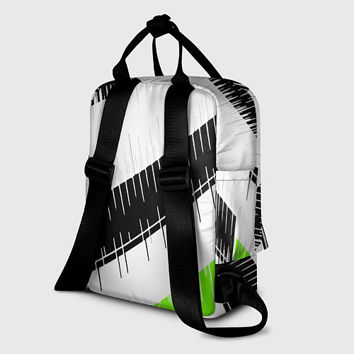 Женский рюкзак Диагональные чёрно-белые полосы на зелёном фоне / 3D-принт – фото 2
