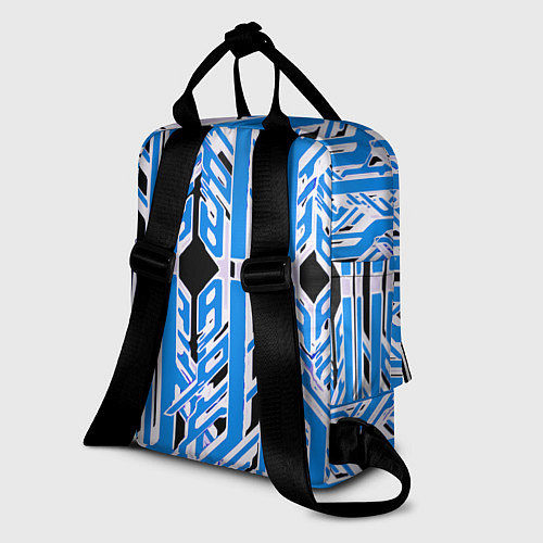 Женский рюкзак Бело-синие техно полосы на чёрном фоне / 3D-принт – фото 2