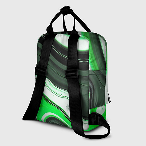 Женский рюкзак Волнистые горизонтальные чёрно-зелёные полосы на б / 3D-принт – фото 2
