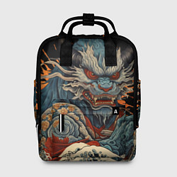 Рюкзак женский Японский дракон и волны в стиле тату ирезуми, цвет: 3D-принт