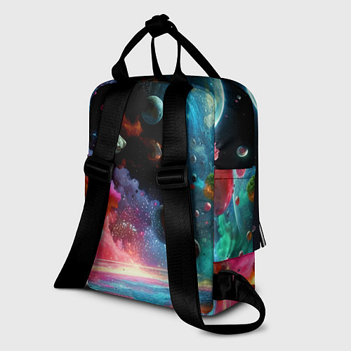 Женский рюкзак Лев бравый космонавт - неоновый космос / 3D-принт – фото 2