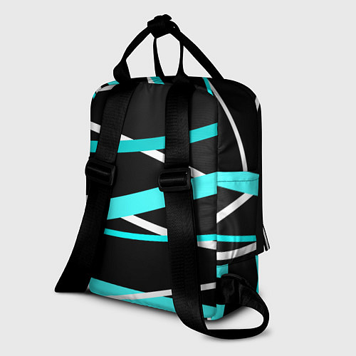 Женский рюкзак Чёрный с бело-голубыми полосами / 3D-принт – фото 2