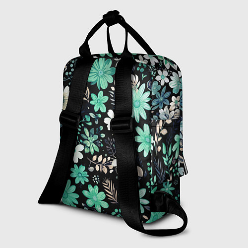 Женский рюкзак Чёрный в зелёный цветочек стилизованный / 3D-принт – фото 2