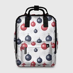 Рюкзак женский Синие и красные новогодние шары со снежинками, цвет: 3D-принт