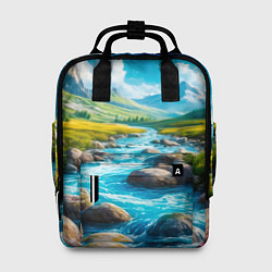 Рюкзак женский Пейзаж художественный горы речка камни, цвет: 3D-принт