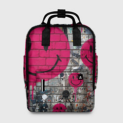 Рюкзак женский Розовые смайлы граффити, цвет: 3D-принт