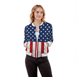 Бомбер женский Флаг США, цвет: 3D-белый — фото 2