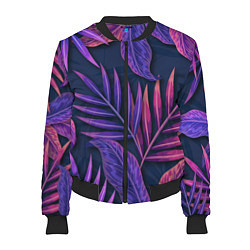 Бомбер женский Neon Tropical plants pattern, цвет: 3D-черный