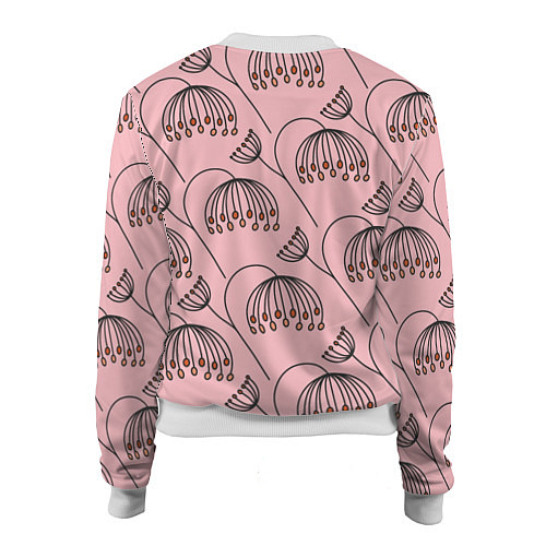 Женский бомбер Цветы в стиле бохо на пудрово-розовом фоне / 3D-Белый – фото 2