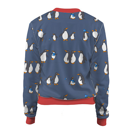 Женский бомбер Забавное семейство пингвинов / 3D-Красный – фото 2