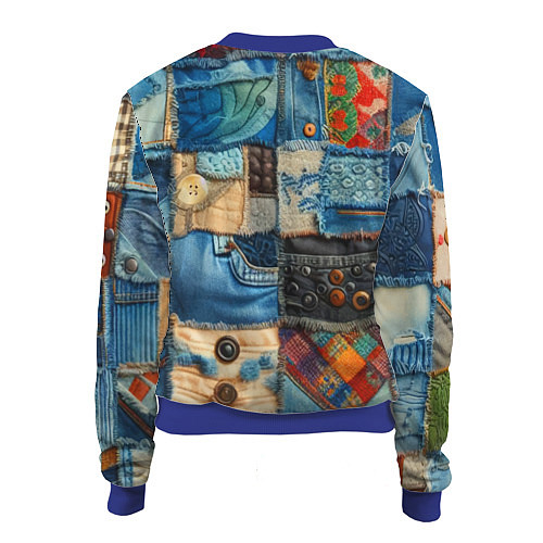 Женский бомбер Vanguard denim patchwork - ai art / 3D-Синий – фото 2