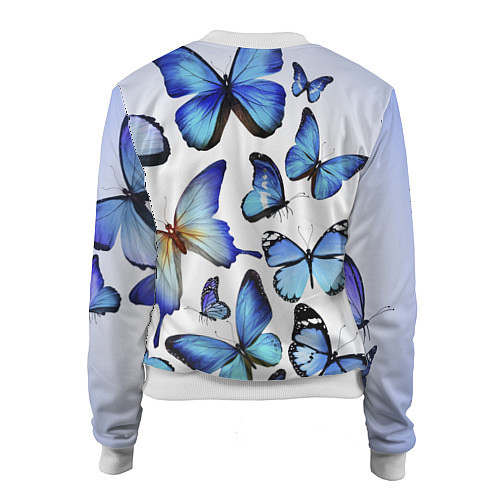 Женский бомбер Голубые бабочки / 3D-Белый – фото 2