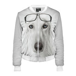 Бомбер женский Собака в очках, цвет: 3D-белый