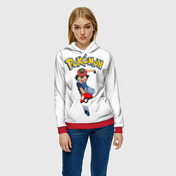Толстовка-худи женская Pokemon: Ash Ketchum, цвет: 3D-красный — фото 2