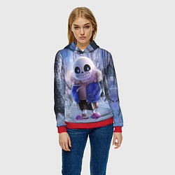 Толстовка-худи женская Winter forest & Sans, цвет: 3D-красный — фото 2