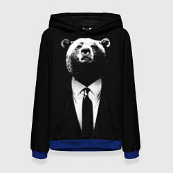 Толстовка-худи женская Медведь бизнесмен, цвет: 3D-синий
