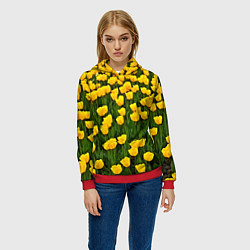 Толстовка-худи женская Жёлтые тюльпаны, цвет: 3D-красный — фото 2