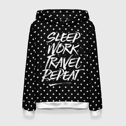 Толстовка-худи женская Sleep Work Travel Repeat, цвет: 3D-белый