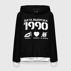 Толстовка-худи женская Дата выпуска 1990, цвет: 3D-белый