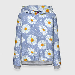 Толстовка-худи женская Нежные ромашки, цвет: 3D-меланж