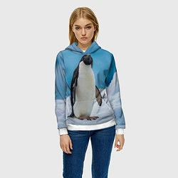 Толстовка-худи женская Пингвин на айсберге, цвет: 3D-белый — фото 2