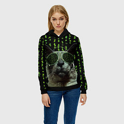 Толстовка-худи женская Кот в матрице, цвет: 3D-черный — фото 2