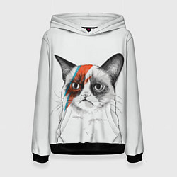 Толстовка-худи женская David Bowie: Grumpy cat, цвет: 3D-черный