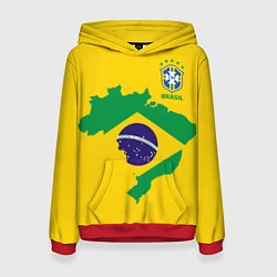 Толстовка-худи женская Сборная Бразилии: желтая, цвет: 3D-красный