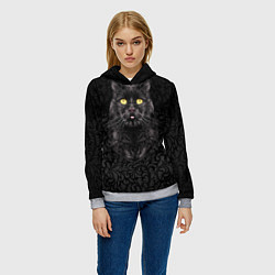 Толстовка-худи женская Чёрный котик, цвет: 3D-меланж — фото 2