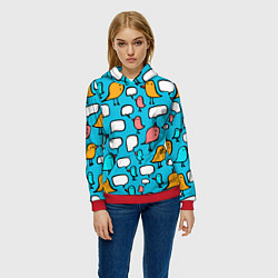 Толстовка-худи женская Говорящие птички, цвет: 3D-красный — фото 2