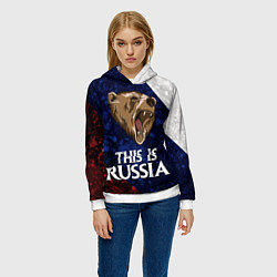 Толстовка-худи женская Russia: Roaring Bear, цвет: 3D-белый — фото 2
