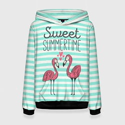 Толстовка-худи женская Sweet Summer Flamingo, цвет: 3D-черный